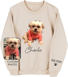 Personalized Pet Photo Design, For Pet Lovers, Everyday & Holiday Wear, Soft Cotton Blend, Meaningful Gift Custom Sweatshirt, Dog Mom & Cat Mom Sweatshirt, Pet Photo Gift B0CN32WK1K