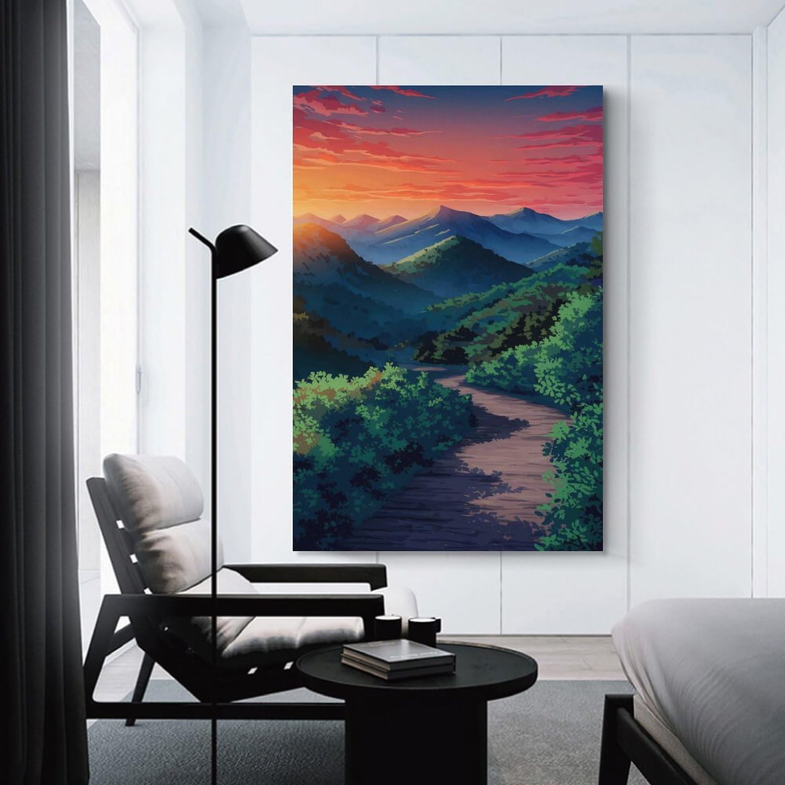 Junmoney Hanging Wall Art Mountain Path at Sunset, 20x30inch(50x75cm), for Living Room, Bedroom Or Apartment Walls, Decorative Artwork for Empty Walls