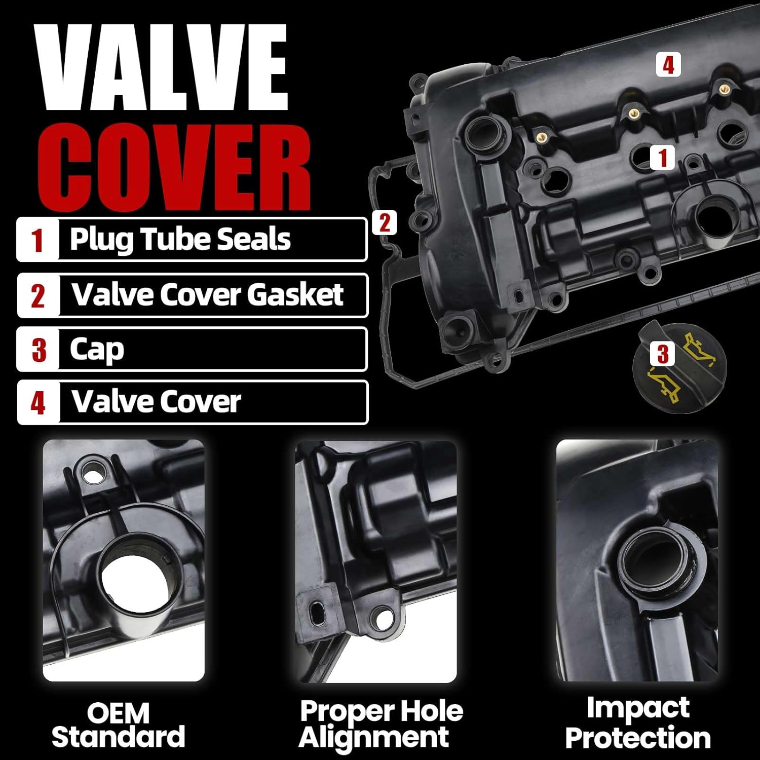 MITZONE Aluminum Valve Cover Compatible with Mazda 3 CX3 CX5 2.0L L4 2013-2022 Replace PE7W10210 PE0210210 PE0210210A