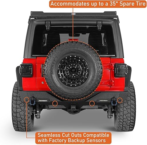 Miniatura 5 de Hooke Road JL Combo de parachoques delantero y trasero para Jeep Wrangler JL JLU Unlimited 24 puertas 24 puertas (resistente acero negro mate