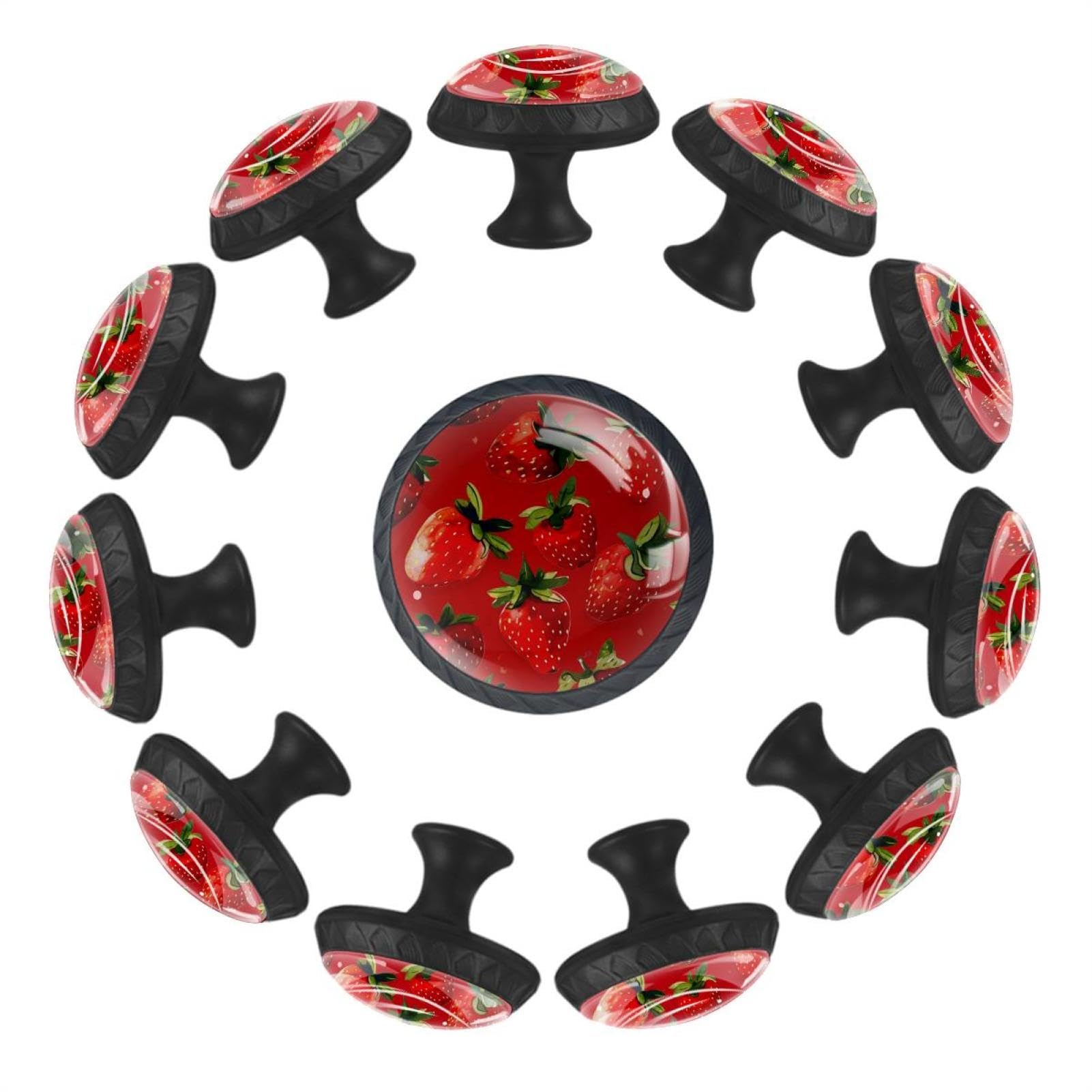 Boutons de meuble en verre transparent fraise pour placard de bureau et commode de chambre
