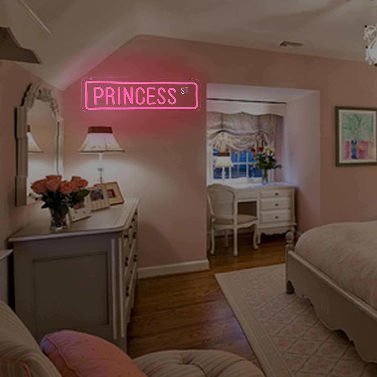 Pink Princess Street Neon Sign for Wall Decor,Princess St Tin Neon Led Sign for Y2k Wall Decor,Girl Bedroom,Girls Cave - Image 2