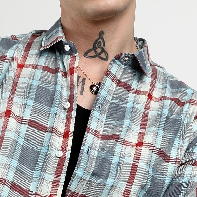 Image of Campus Sutra Men's Steel Blue Tartan Plaid Shirt for Casual Wear | Spread Collar | Long Sleeve | Button Closure | Shirt Crafted with Comfort Fit for Everyday Wear