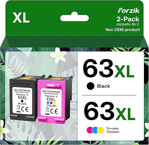 Forzik Cartucho de tinta remanufacturado 63XL de repuesto para HP OfficeJet 3830 4650 4652 5255 Envy 4520 5540 DeskJet 1110 2130, negro, tricolor,
