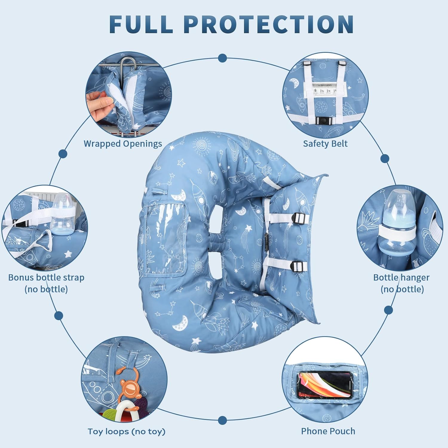 Yoofoss Shopping Cart Cover for Baby, 2-in-1 High Chair Cover with Safety Harness, Multifunctional Cart Covers for Toddler, Universal Fit, Soft Padded Grocery Cart Cover for Baby Boy Girl - Blue : Baby