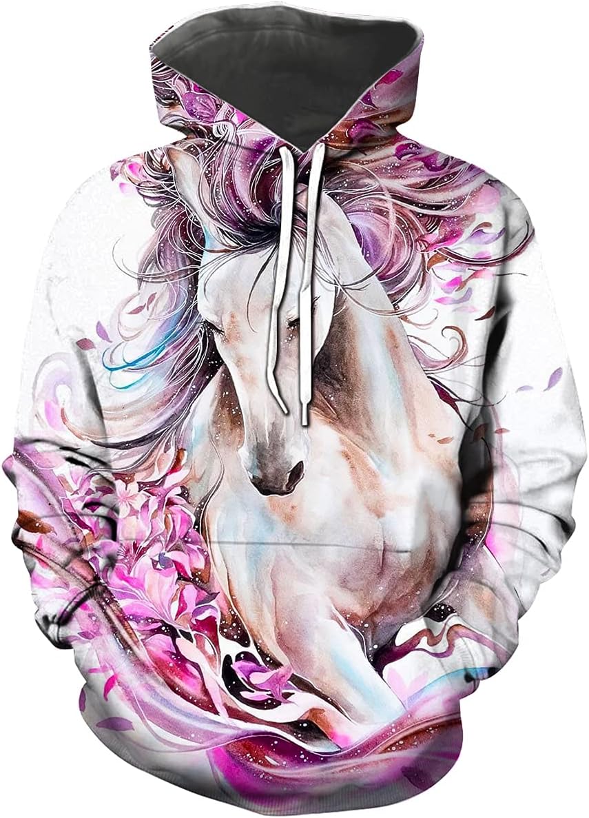 TiwBski Unisex Horse Creative 3D Printed Hoodie Novelty Animal Print Hoodies Sweatshirt