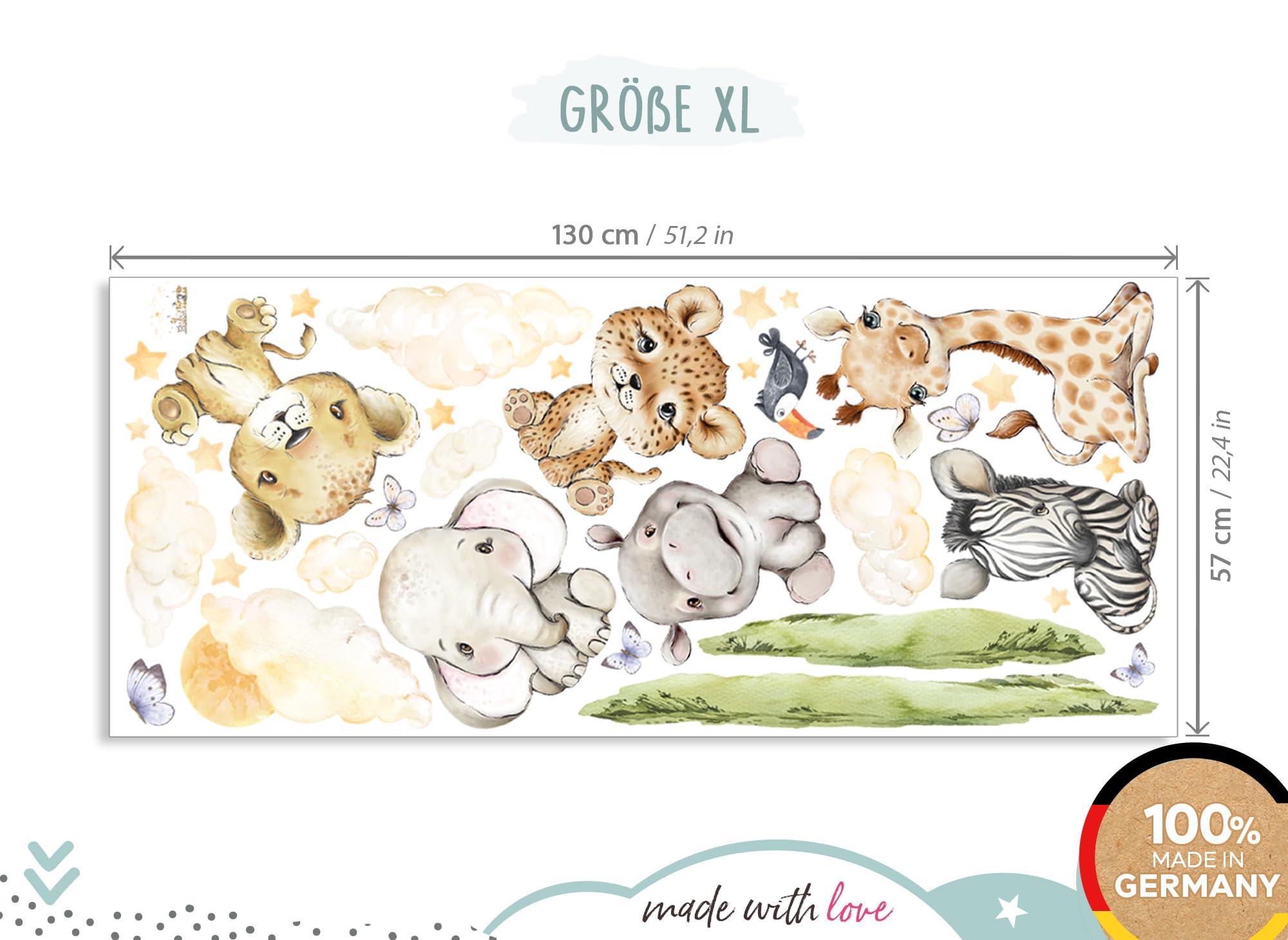 Little Deco DL957-5 - Pegatinas Pared, Adhesivo Decorativo, Diseño de Animales de Safari
