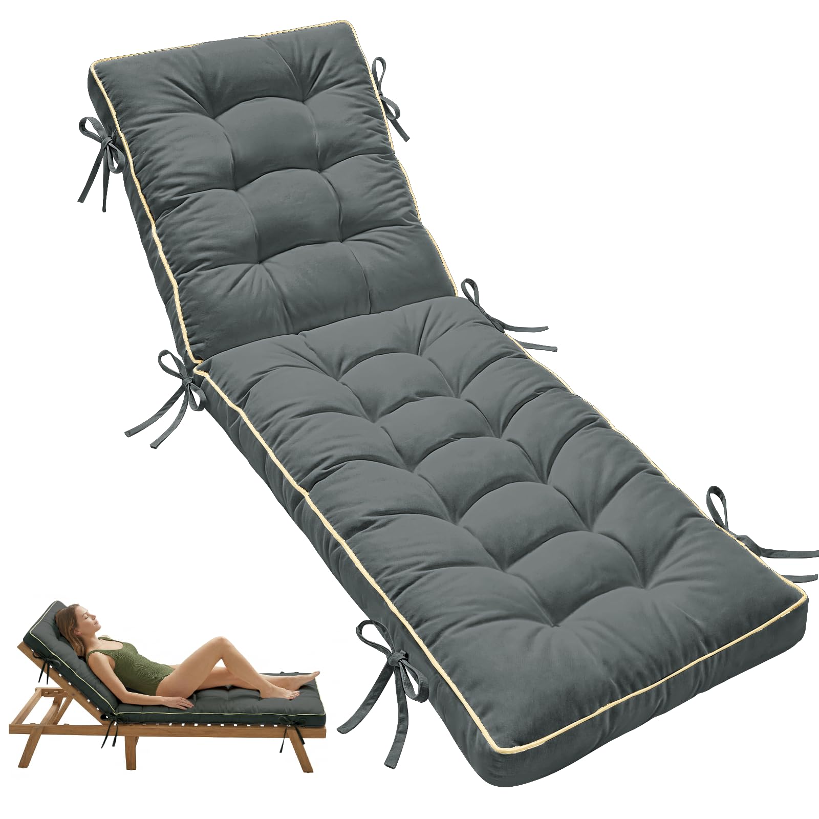AS AWESLING 2-Fold Outdoor Sunbed Cushion with Quick Dry & Shredded Foam