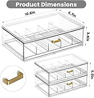 Vista 2 de Clear Acrylic Sunglasses Organizer, Stackable Eyewear Storage with Gold Handles, Display Box for Closet or Vanity