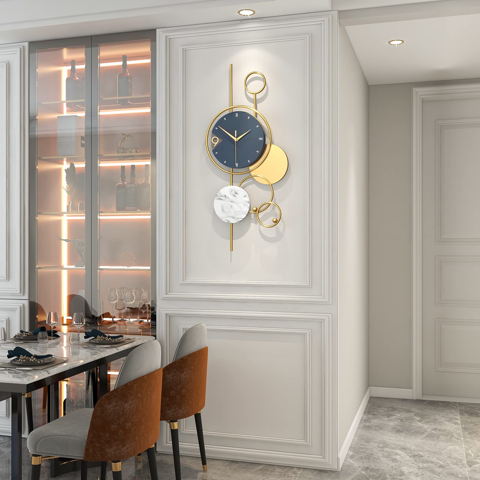 Große Wanduhr für Wohnzimmer Deko Moderne Luxus Gold Metall Wanduhr Batteriebetrieben ohne tickgeräusche für Küche Büro Schlafzimmer Dekorative lautlos Uhr 36x80cm