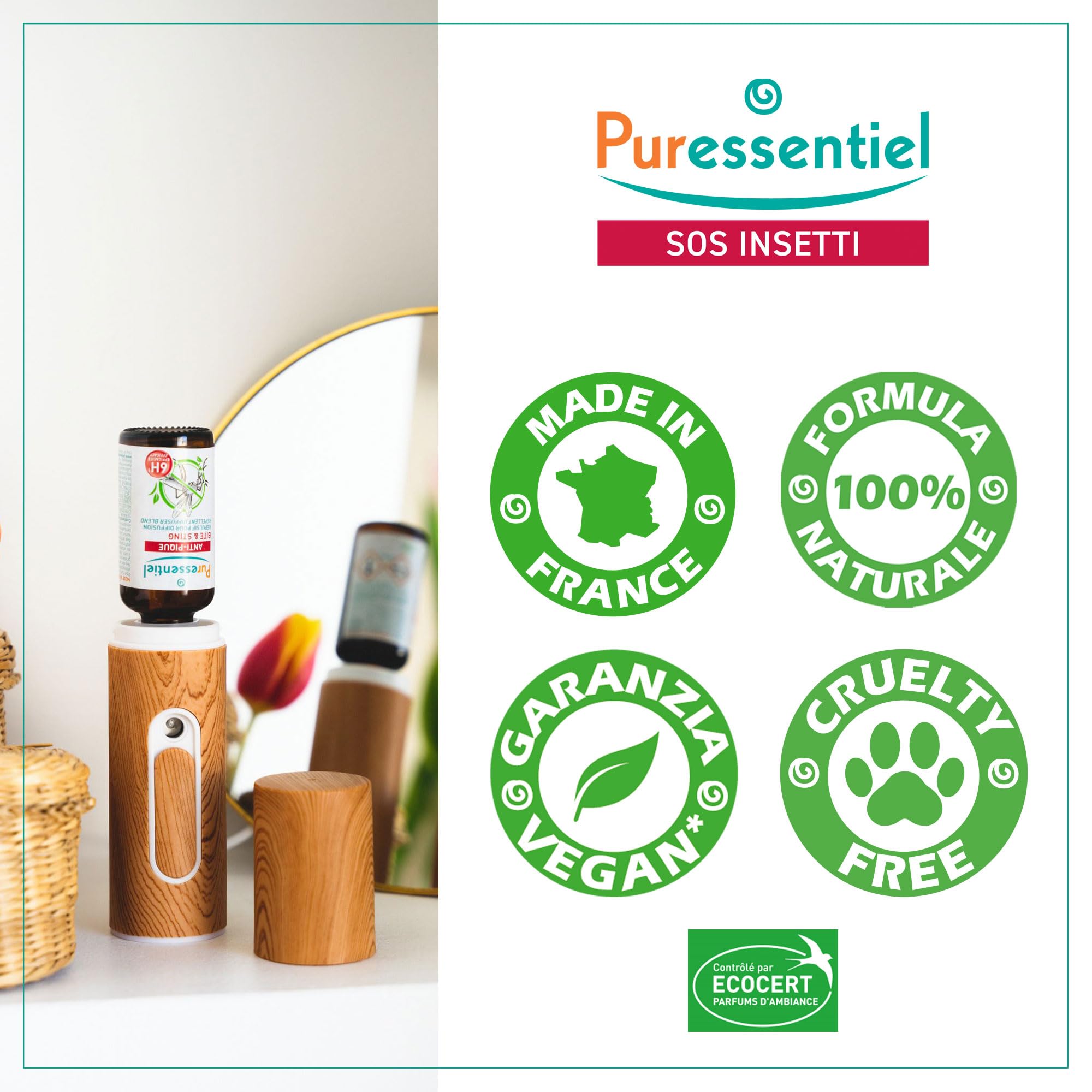 Puressentiel – SOS PUNTURE – Oli Essenziali per Diffusione – 100% puri e naturali – Sgraditi alle zanzare – Lunga durata – Profumo piacevole e duraturo – Ideale per serate estive – 30 ml