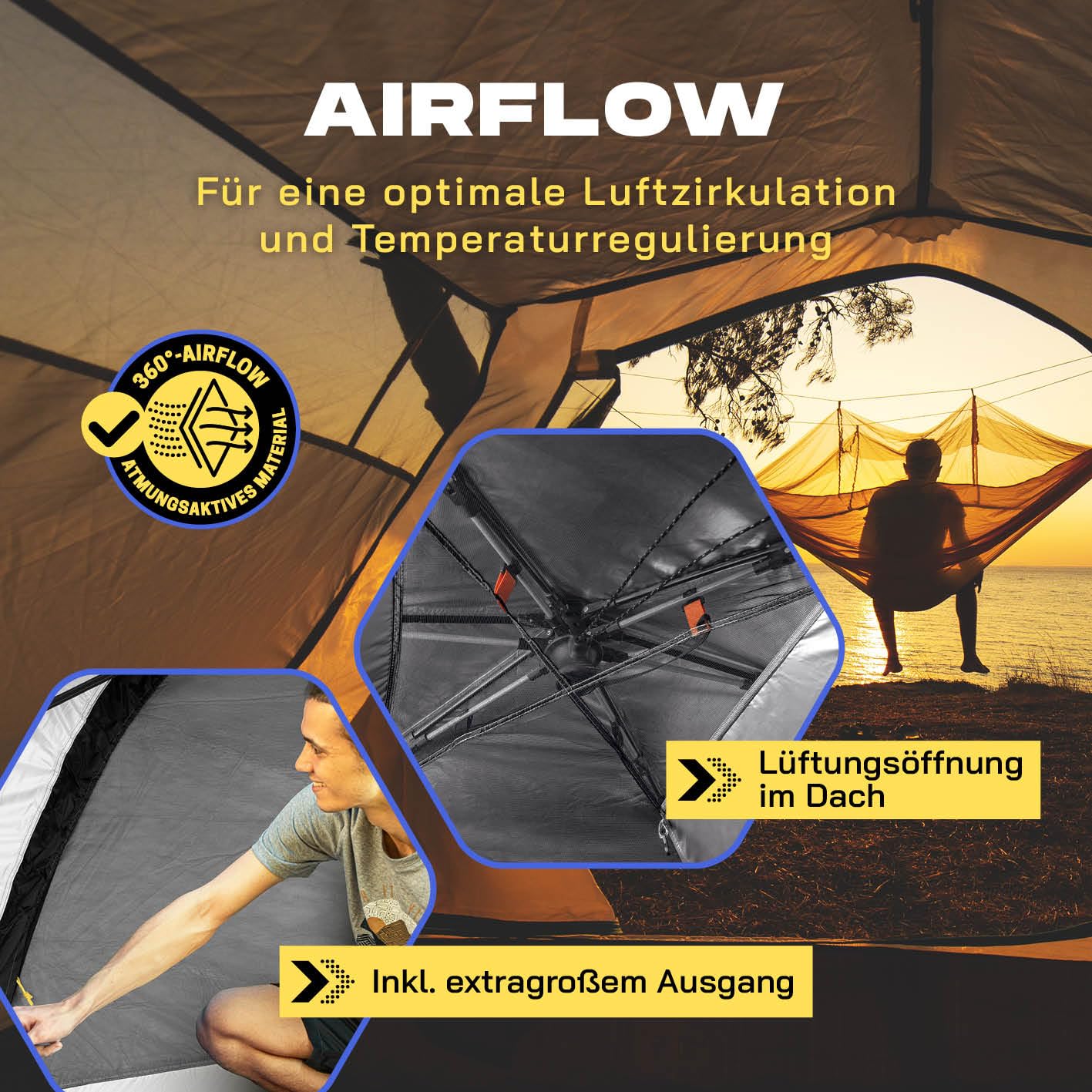 Where Tomorrow Pop Up Zelt | 4 Personen Zelt oder 5-6 Personen Zelt mit Kühl- & Verdunklungseffekt | Wetterfestes Camping Zelt Regen, Schnee, Wind | mit hoher Bodenwanne, Moskitonetz, Dachlüftung