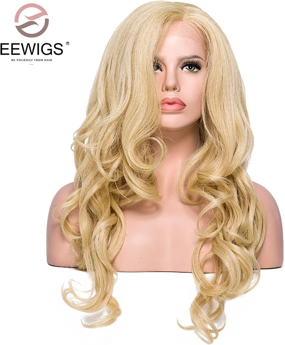 EEWIGS Blonde Lace Front Wigs Synthetic Blonde Wig for Women Yaki Body Wave L Part Long Wigs