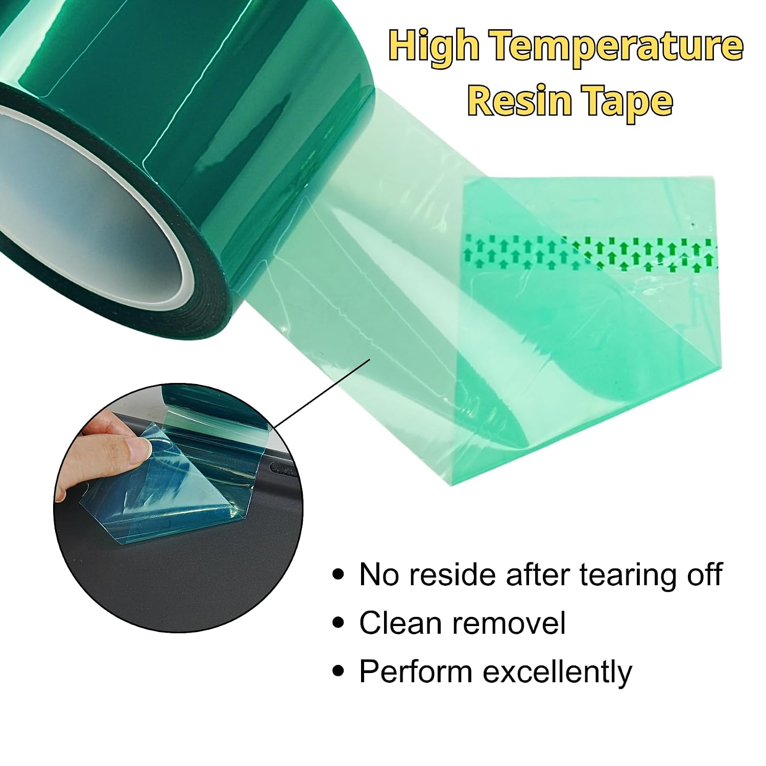 CHUANGSEED Heat Resistance Tape 4'' x 66m（216FT） for Resin Molds, Powder Coating, Circuit Borads, Adhesive Residue-Free High Temp Masking Tape Epoxy Release