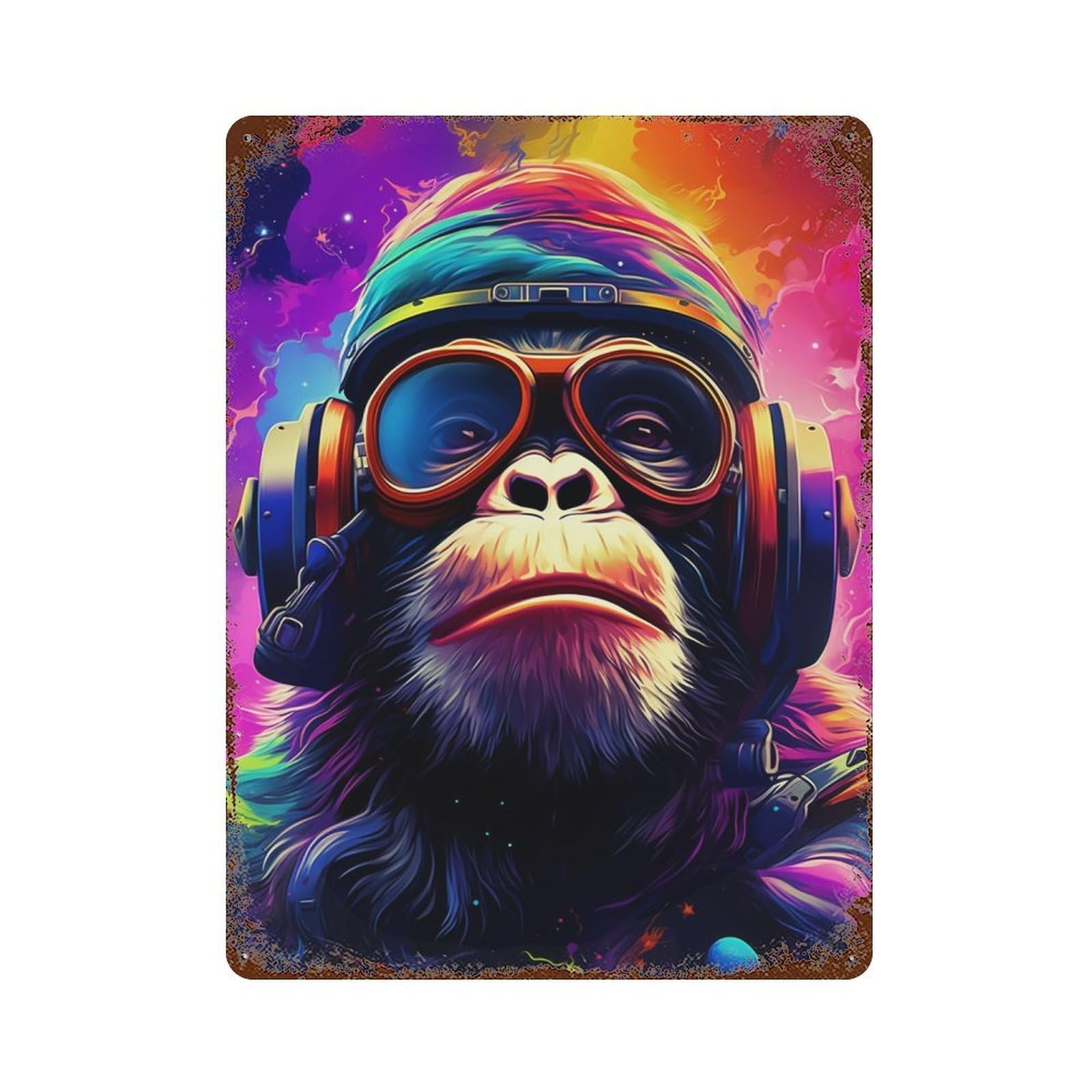 Colorful Monkey Aviator Artwork Vintage Metal Tin Sign 15.7"x11.8", Ideal for Living Room, Hallway And Home Decor