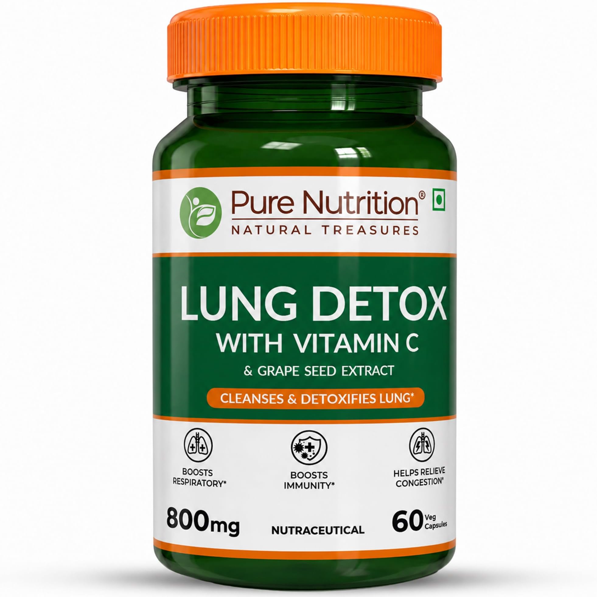 Pure Nutrition Lung Detox Supplement - 60 Veg Capsules | Quercetin, Vitamin C, Nettle, Vasaka Leaf, Lotus, Licorice & Ginger | Supports Lung Cleansing, Respiratory Health & Immune Defense | 100% Herbal Formula