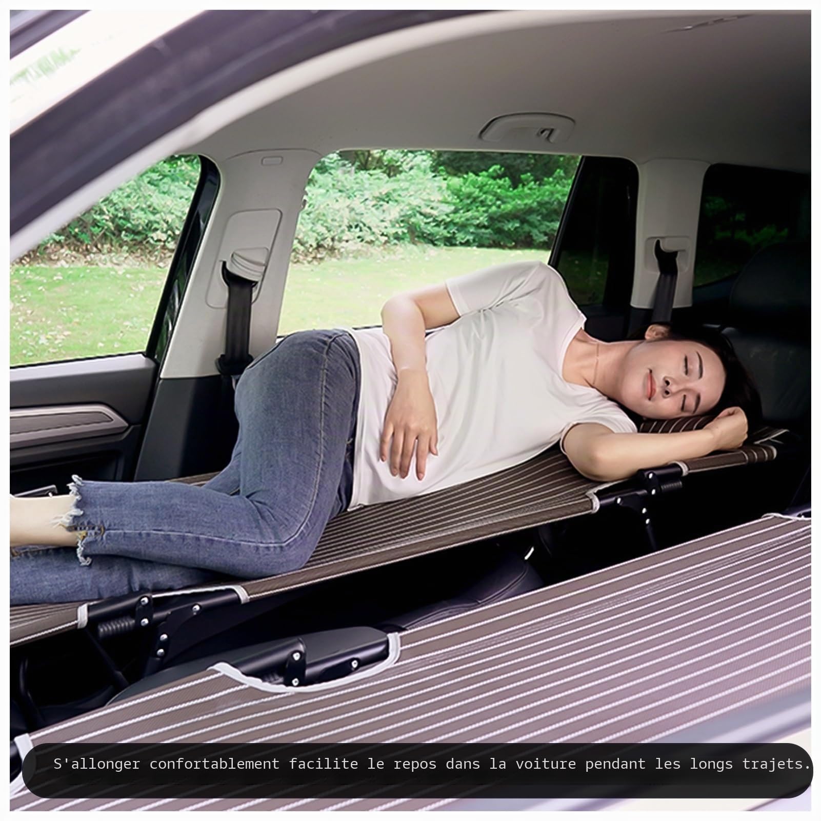Lit De Voyage Pliable pour Voiture, Lit De Voiture Non Gonflable, Aucune Installation Requise, Matelas De Voiture, Siège Arrière De Voiture Universel, Lit De Voiture Pliant (Color : Noir, S : 165x56