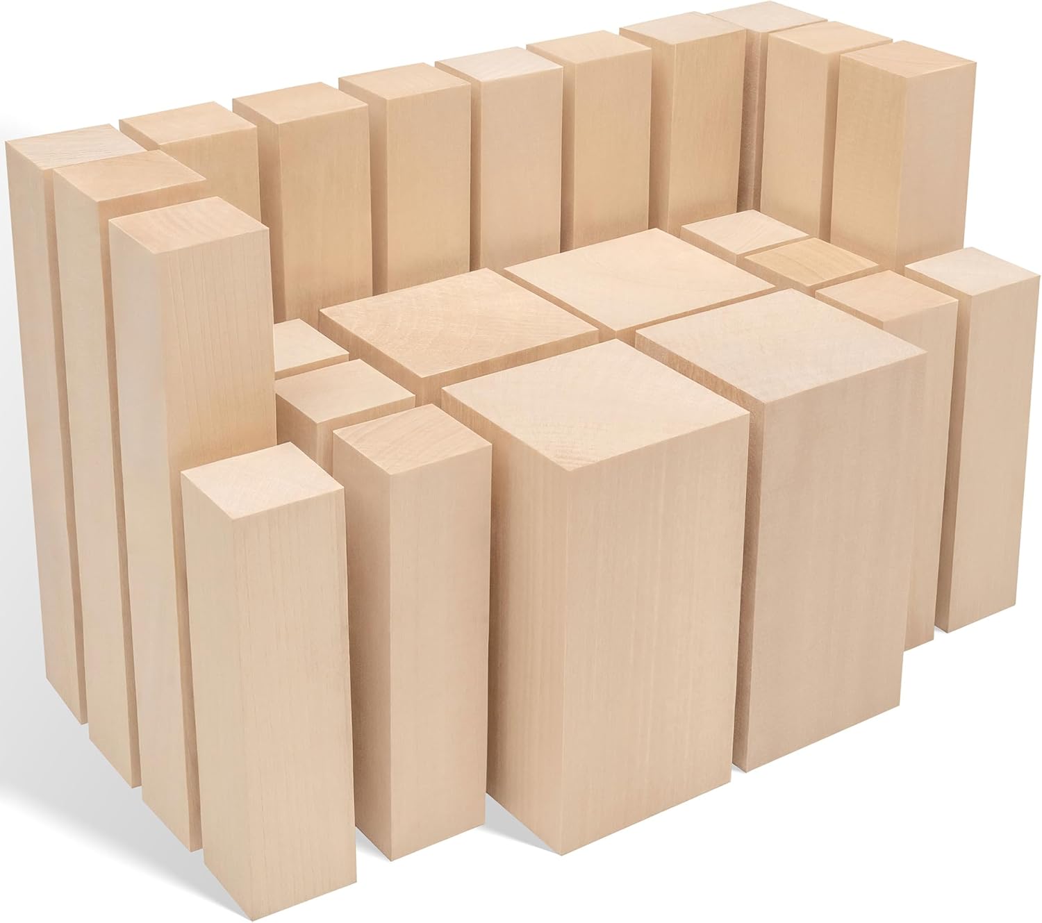 BeaverCraft BW24 Basswood Carving Blocks - 24pc Soft Whittling Wood Blanks, Multiple Sizes 4x1x1 to 6x1x1 for Beginners & Pros