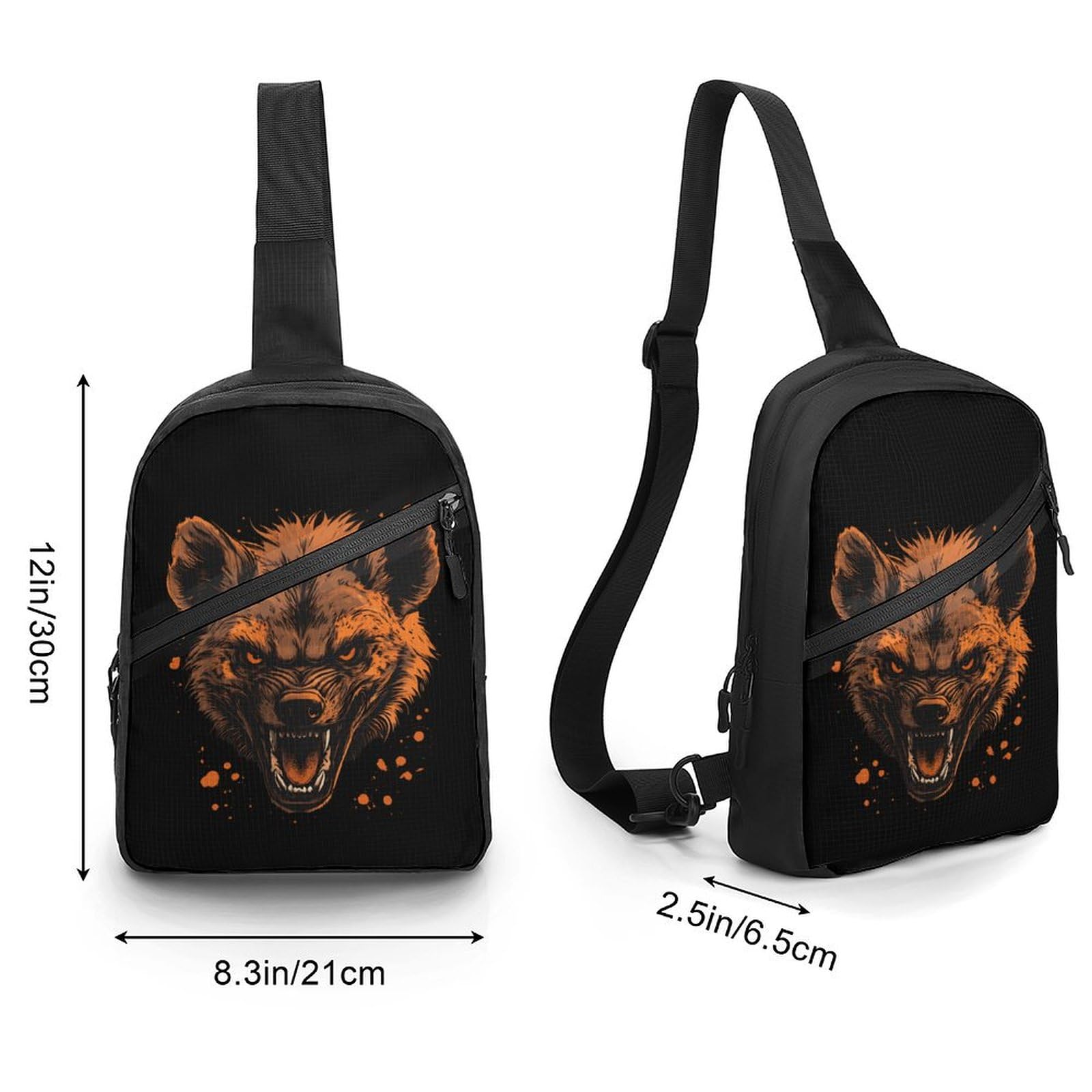 Angry Hyena Dog Chest Bag Foldable Crossbody Unisex Pack Travel Hiking Adjustable Shoulder Straps Sling Bags