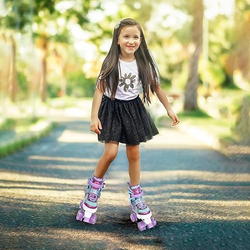 Miniatura 6 de Patines de ruedas para niñas de 3 a 12 años  Patines arcoíris para niños de 3 a 5 años  4 tamaños ajustables  Patines cuádruples iluminados para