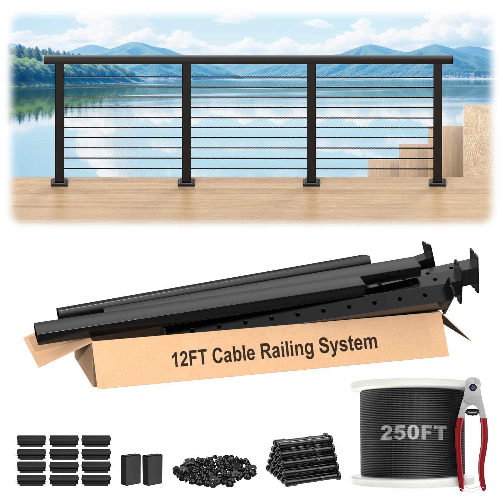 Photo 1 of RailinGo Swageless Cable Railing Post Kit, 36" Black