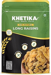Khetika Premium Long Raisins 200g Dry Fruits, Dried Kishmish, Dry Grapes, Kismis, High in Potassium, Seedless Raisins, No Added Colour