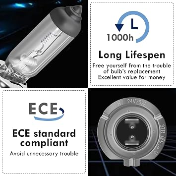 H7 24V 70W Halogen Headlight Bulbs with 3000K Yellow Super Bright Light as OEM for Truck Headlight Bulbs Replacement Pack of 2