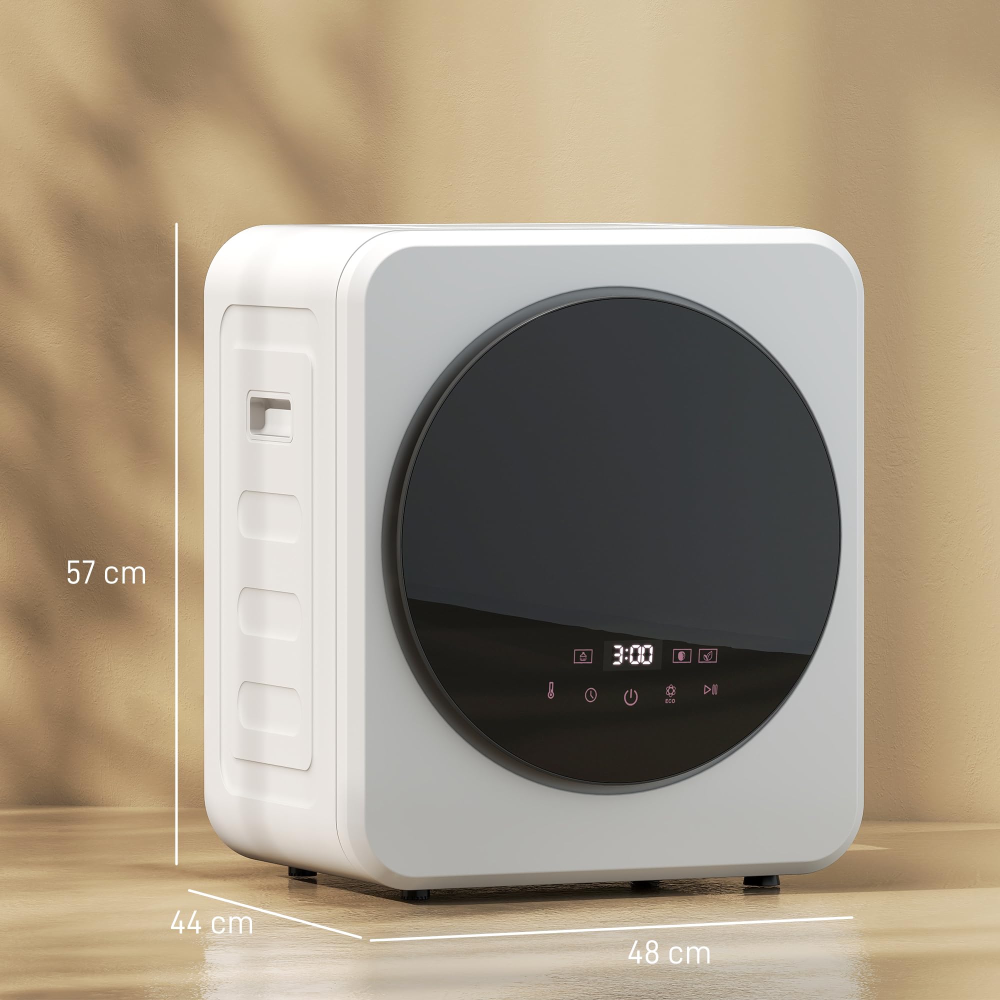 HOMCOM Mini Wäschetrockner 4 kg Kapazität 800 W Freistehend bis 60℃ Weiß | Einstellbarer Timer, Stapelbar, Wandmontierbar Ablufttrockner, Edelstahltrommel, Touch-Display, für Kleidung