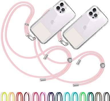 TBOC Pack: Cordon Collier Laniere Portable Universel [Blanc] 2 [Patchs De Fixation Noir] Sangle De Suspension Amovible Réglable Résistante Compatible Avec Toutes Téléphones Mobiles Smartphones - 2