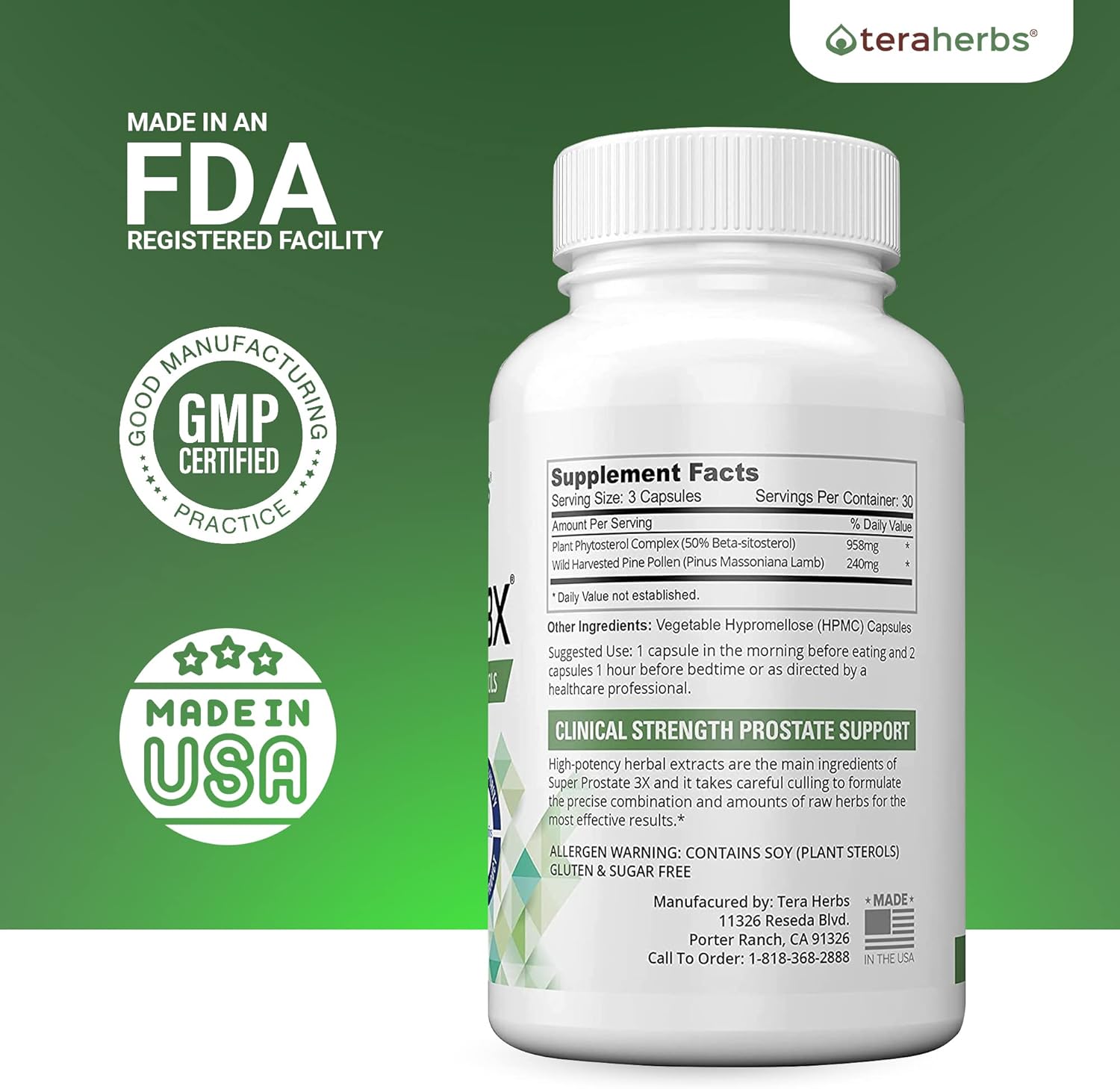 teraherbs Super Prostate 3X - Bladder Control, & Support for Enlarged Prostate & Frequent Urination - Prostate Supplements for Men - 90 Capsules