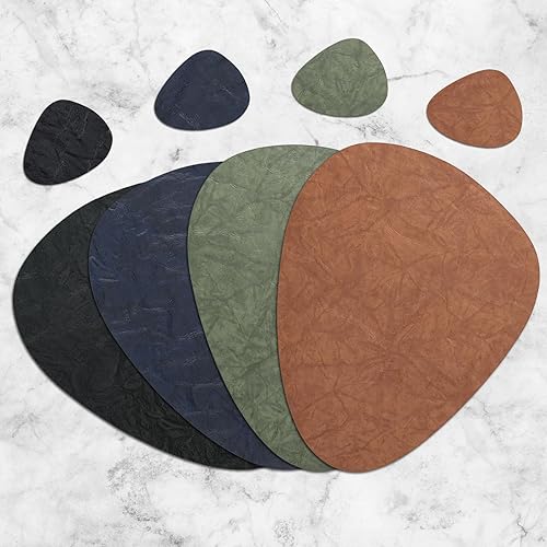 Miniatura 5 de AHHFSMEI Juego de 6 manteles individuales de piel sintética para mesa de comedor, resistentes al calor, antideslizantes, lavables, impermeables,