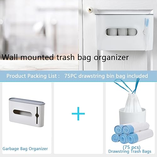 Miniatura 7 de HUAPPNIO Dispensador de bolsas de basura para montar en la pared, organizador de plástico para latas de gabarge integrado, 5 rollos (75 unidades),