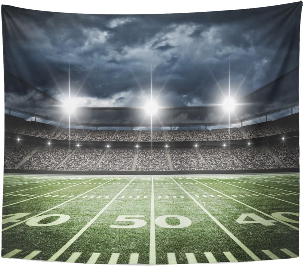 Emvency Tapestry Stadium Football Satdium Field Light Night Soccer Turf Home Decor Wall Hanging for Living Room Bedroom Dorm 50x60 Inches