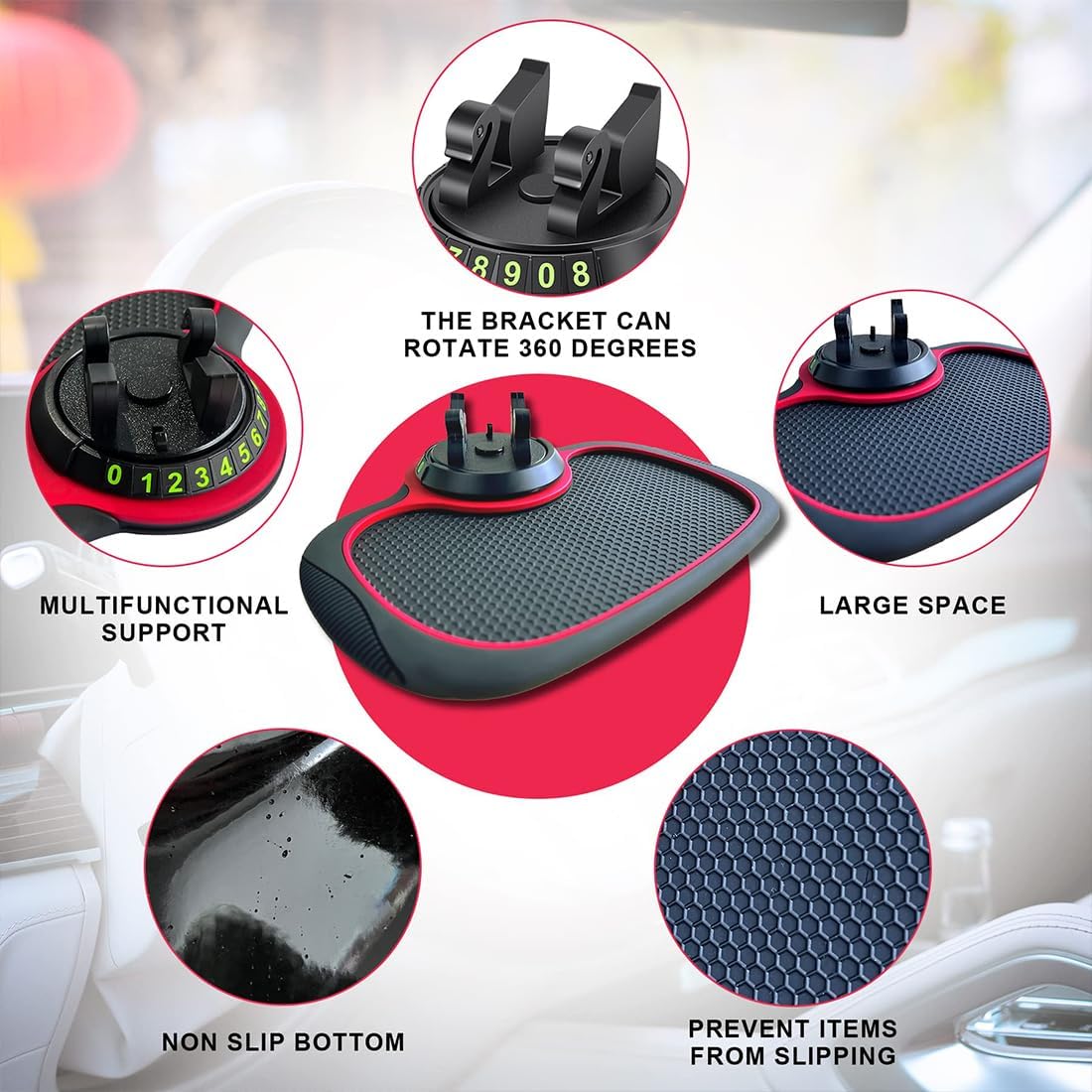 Multifunction Car Anti-Slip Mat Auto Phone Holder, Black, PVC, 24*19cm/9.4*7.4in