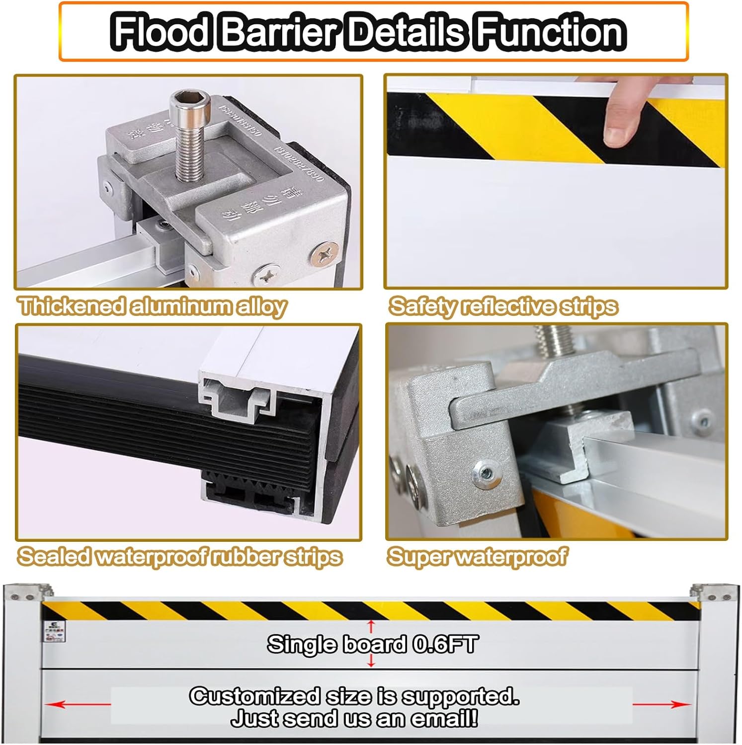 Flood Barrier Shield Aluminum, 3/4/5/6/7/8/9/10/11/12/13ft Long Water Barriers for Flooding Reusable, Homes Door Garage Doorway Flood Prevention Barriers,Small Commercial Subway(H 2ft(60cm),13
