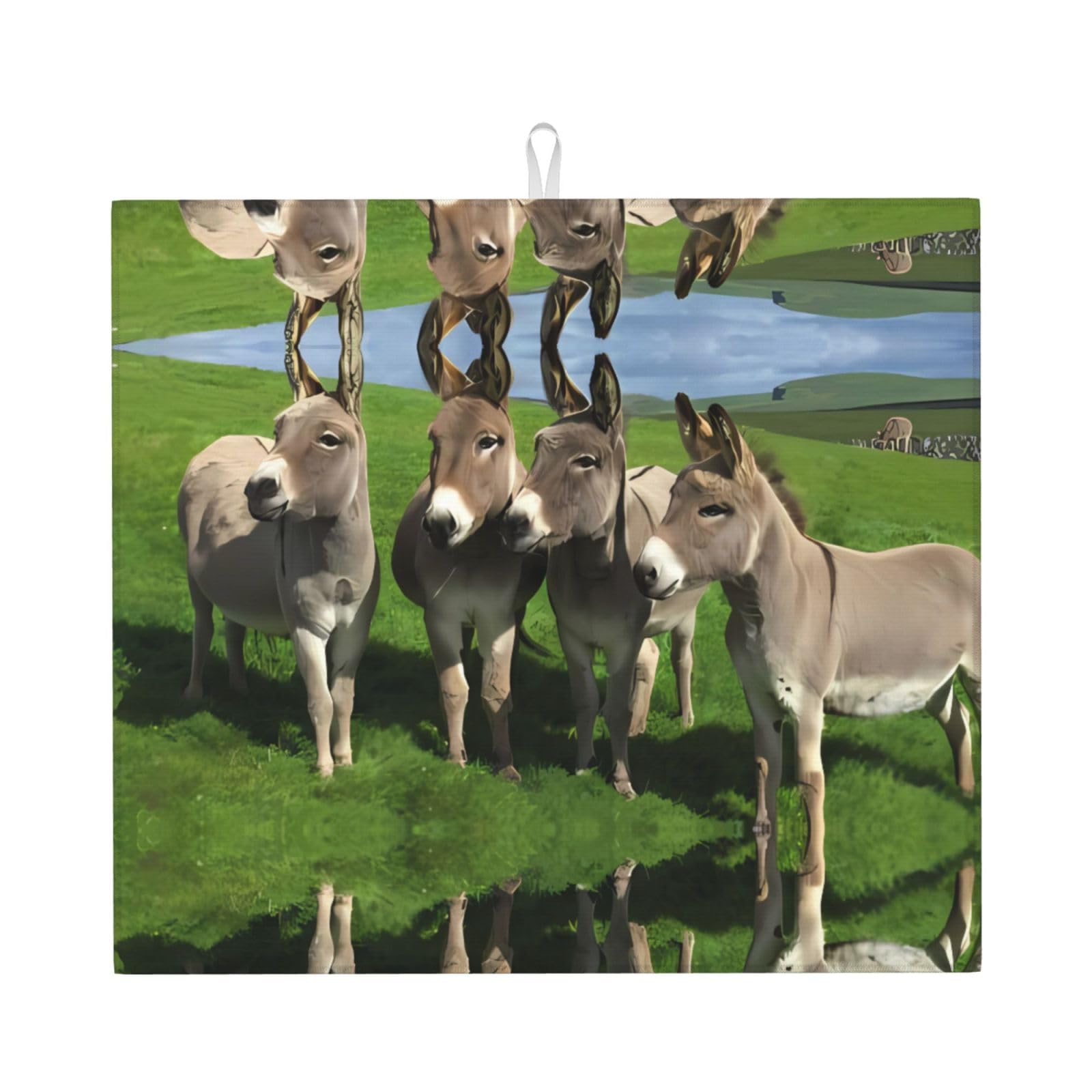 YYHHAOFA Donkey on green meadow Prints Kitchen Drying Mat – Highly Absorbent Microfiber Throw, Non-Slip Counter Cover for Dishes, Fade-Resistant Print & Appliance Protection