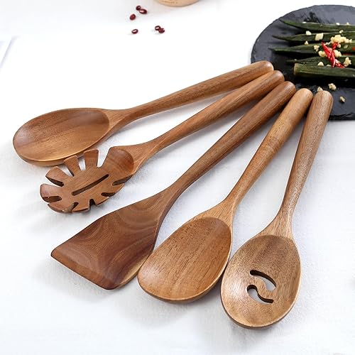 Miniatura 6 de Cucharas de madera para cocinar, cucharas de madera cómodas de mango grueso de 12 pulgadas, utensilios de cocina de madera para agitar, raspar,
