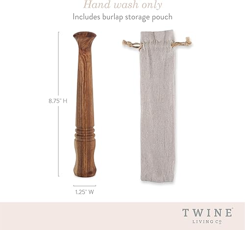 Miniatura 4 de Twine Mojito Muddler de madera de acacia para cócteles con bolsa de almacenamiento de yute, accesorios de bar, mezclador de cócteles, mezclador de