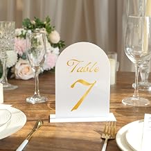 UNIQOOO 10 Pack Acrylic 5x7 White Arch Table Sign for Wedding with Holders, 1/8 in Thick, DIY Blank Arch Sign Sheet Perfect for Decoration, Party,Anniversary, Event, Stand Included