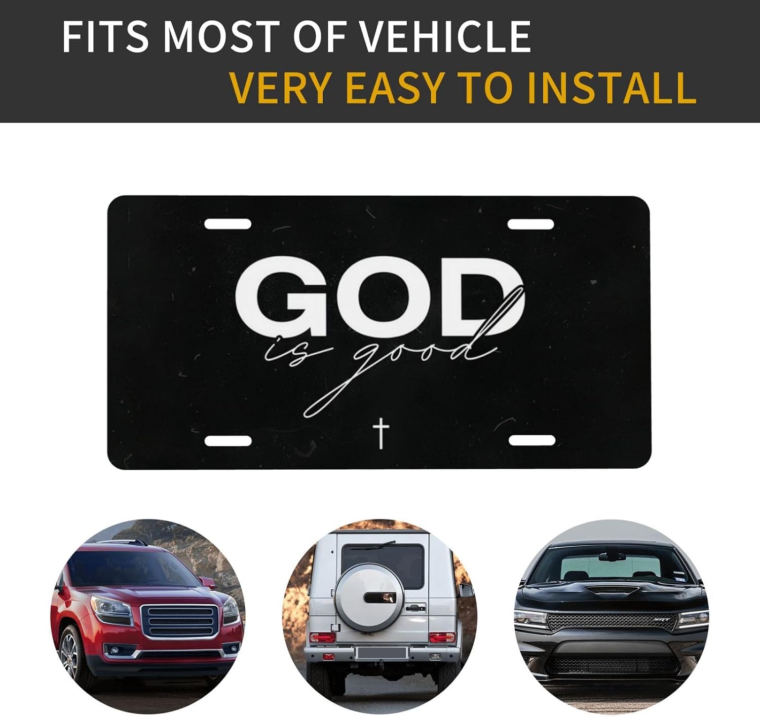 Front License Plate Cover – Aluminum Metal Car Accessory, Rust-Proof Novelty Vanity Tag Decor for Men & Women, 6x12 with 4 Holes - 019 God is Good