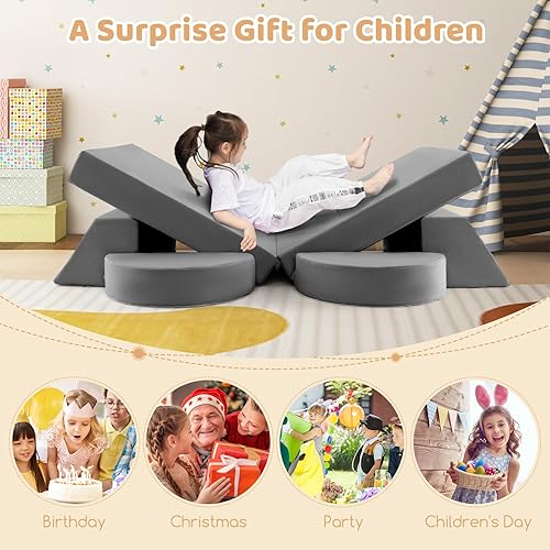 Miniatura 8 de INFANS Mondular - Sofá de juego para niños, 8 piezas, sofá seccional de construcción para sala de juegos, dormitorio, cojín imaginativo convertible,