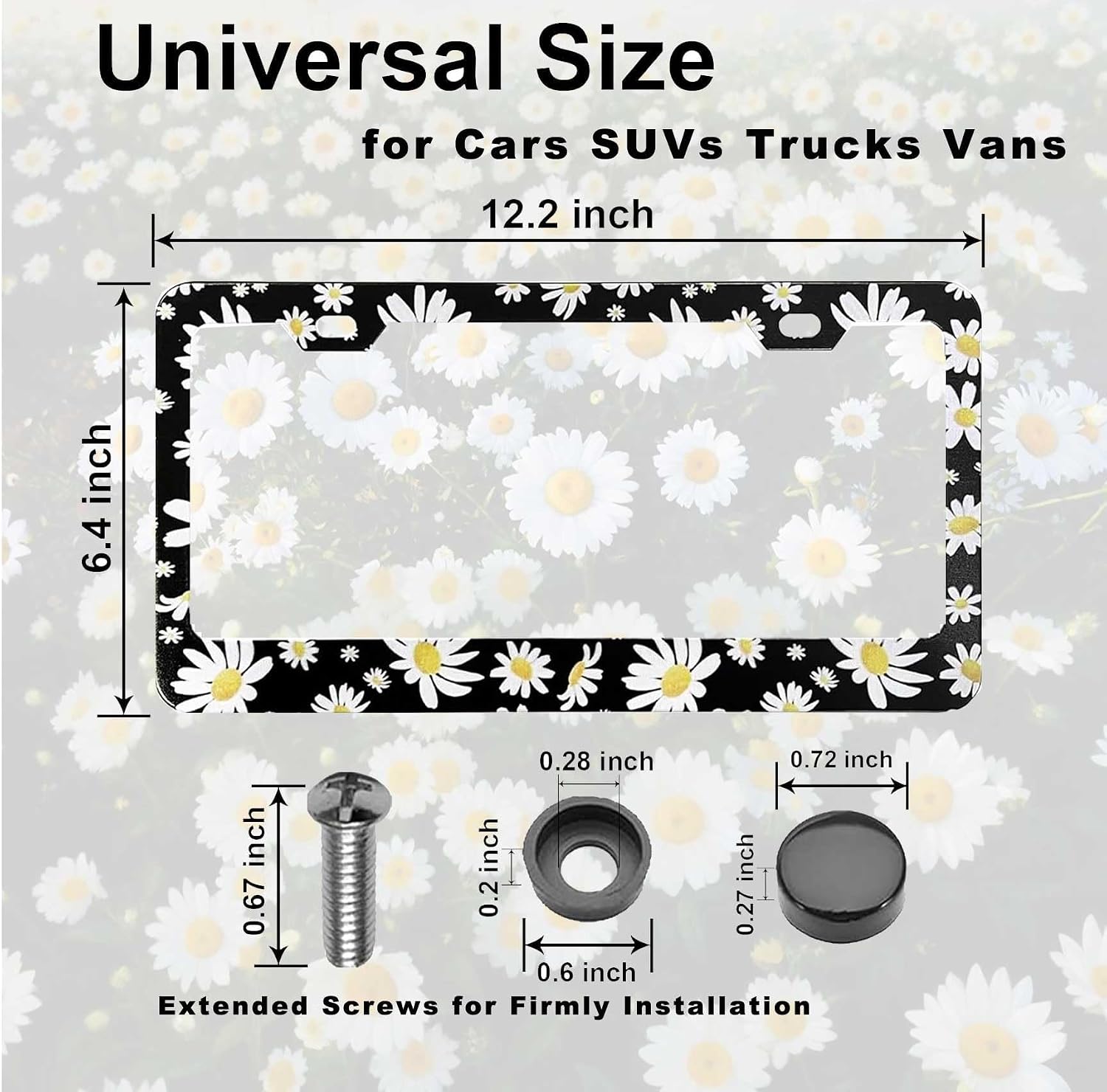 Daisy License Plate Frame -2 Pack Daisy Car Accessories Car Tag Holder Fits All Vehicles Rustproof Aluminum, Easy Install with Screws Included(Daisy-2pc) image 5