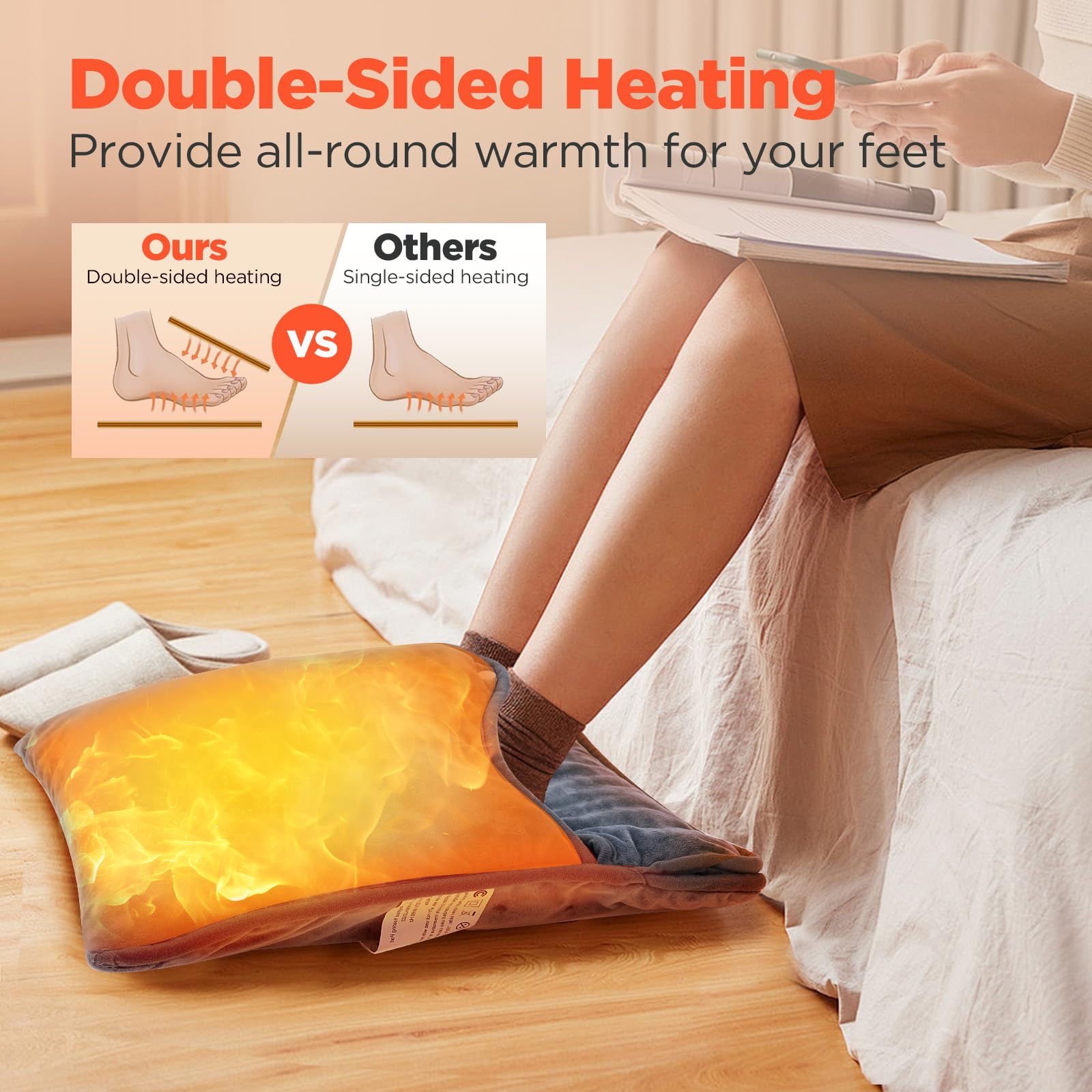 Scaldapiedi Elettrico, Scalda Piedi Casa con 3 Impostazioni del Timer e 10 Livelli di Temperatura Morbido Cuscino Scaldapiedi con Spegnimento Automatico per Ufficio Letto, Lavabile in Lavatrice