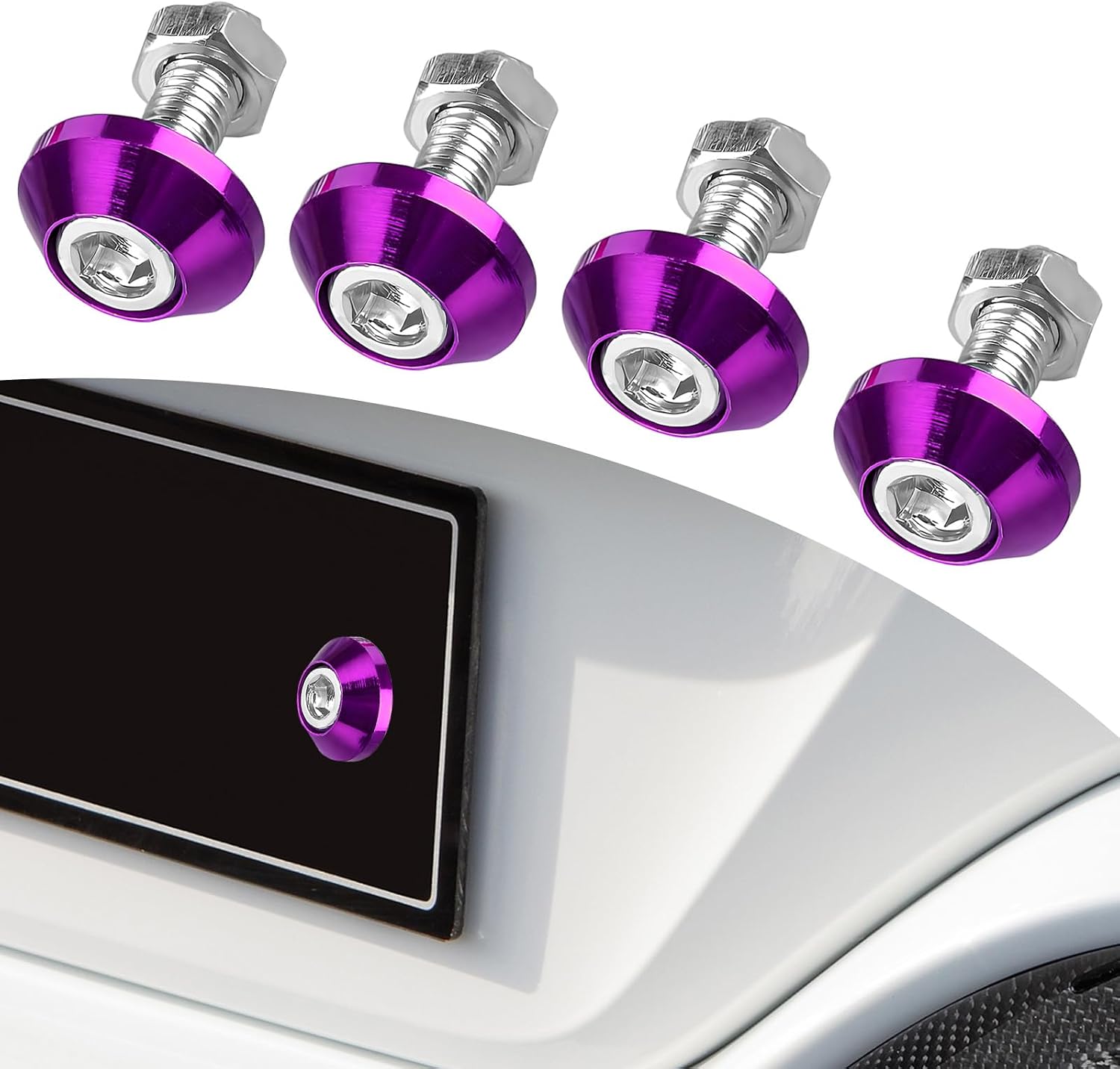 4 PCS Motorcycle License Plate Bolts, M6 Aluminum Alloy Motorcycle Tag Frame Fastener Replacement, License Plate Frame Screw Decorative Kit for Cars Trucks Motorcycles (Purple)