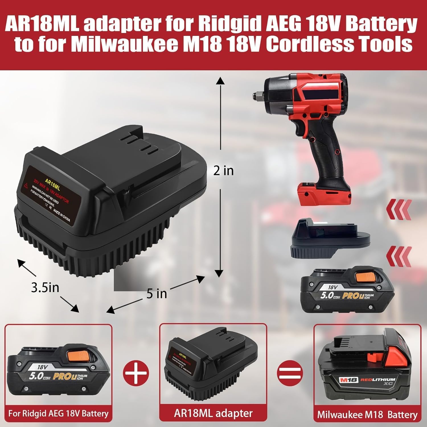 Adapter for Ridgid AEG 18V Battery to for Milwaukee M18 18V Cordless Tools，Convert for Ridgid AEG 18V Lithium Batteries to for Milwaukee M18 18v Cordless Power Tools Use