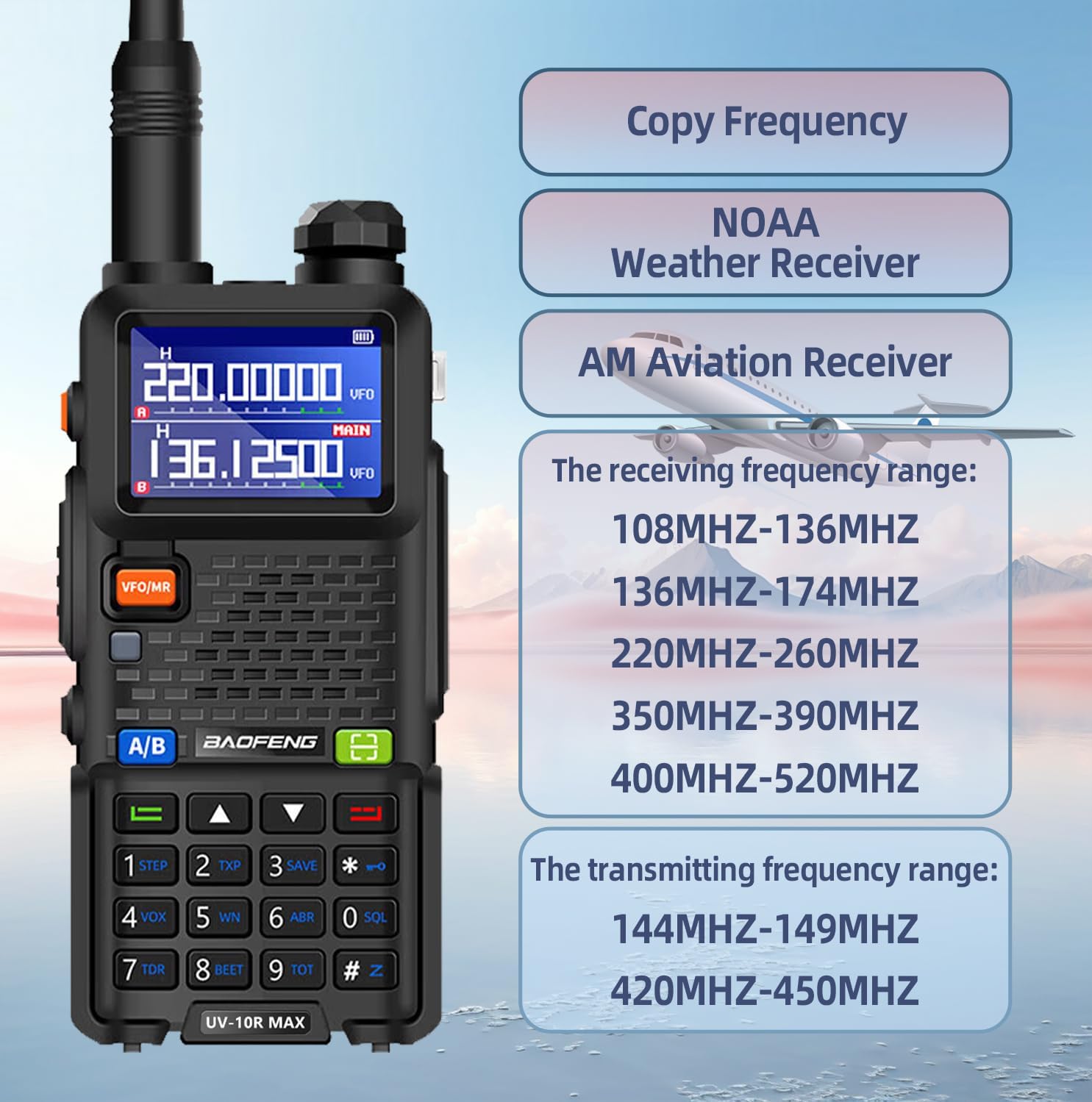 BAOFENG UV-10R MAX Ham Radio Handheld 10W Long Range Rechargeable Walkie Talkies Tactical NOAA Weather Two-Way Radios with 2500mAh USB-C Charging Battery,Mic for Survival Gear,Adults,Gifts,2 Pack