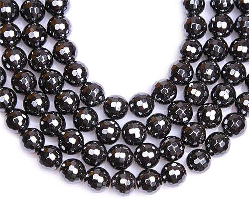 Miniatura 4 de JOE Foreman - Cuentas de hematita de 0.472in, color negro, para hacer joyas, piedras preciosas naturales, semipreciosas, redondas, facetadas,
