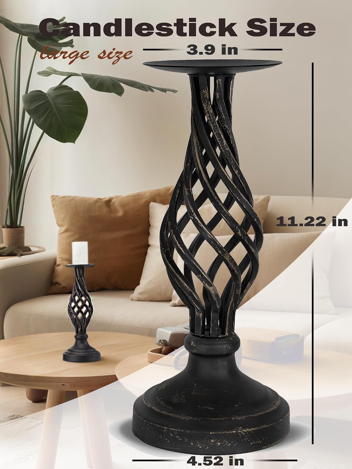 Vintage Metal Pillar Candle Holder for Table Decor image 3