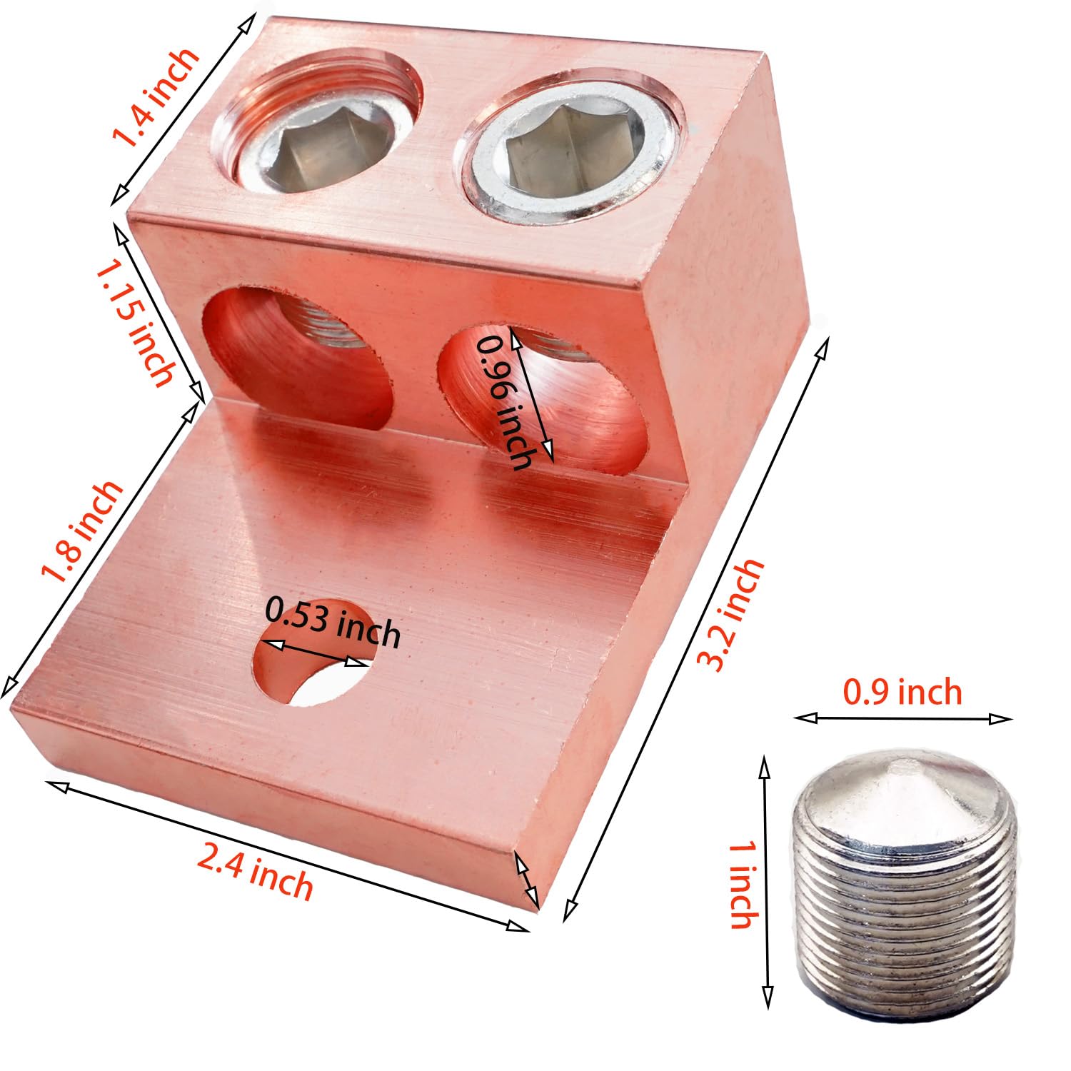 Terminal Mechanical Lug,Copper Plated Aluminum Cable Connector with 2 Conductors 1 Hole, Double Wires Range 600kcmil-2