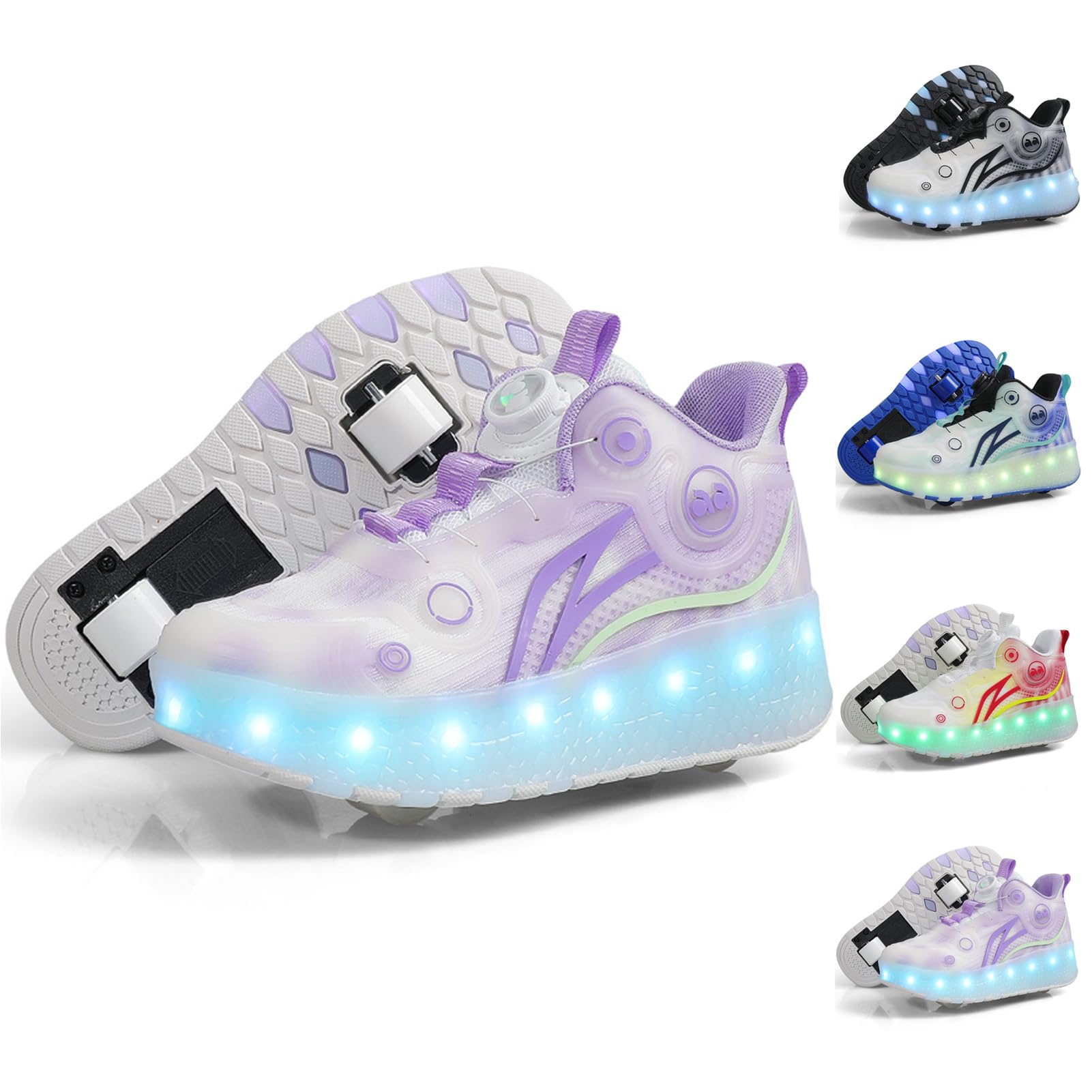 Chaussures à roulettes 2 roues LED violettes en taille 39